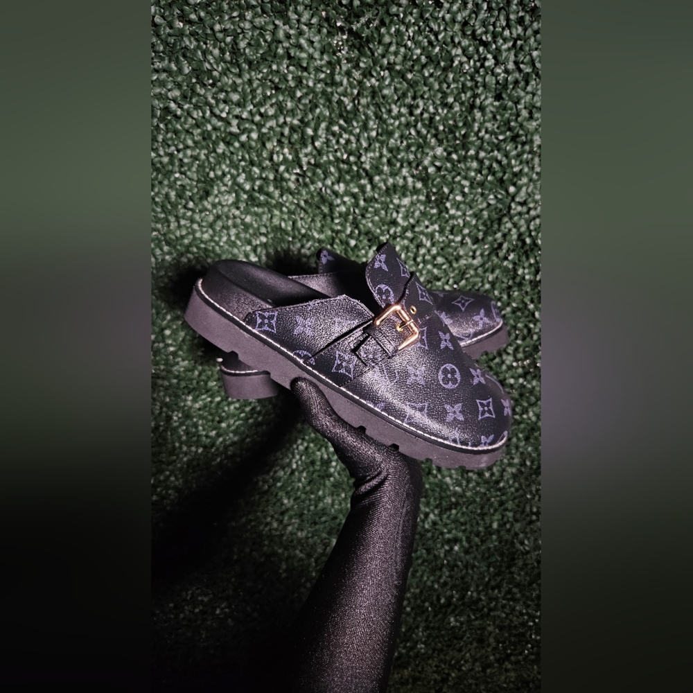 Louis Vuitton Black and Gold Loafers